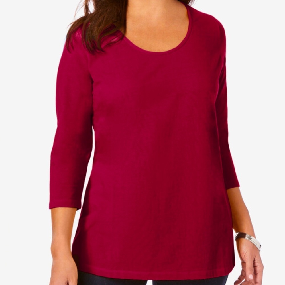 Catherines Suprema Collection Burgundy 3/4 Sleeve Scoop Neck Tee Shirt Size 3X